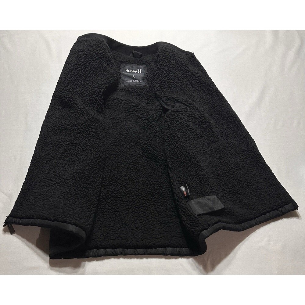 Hurley Vest Men's Small Malone Thermalwall Black Full Zip Quilted Pockets Sherpa - Picture 3 of 10